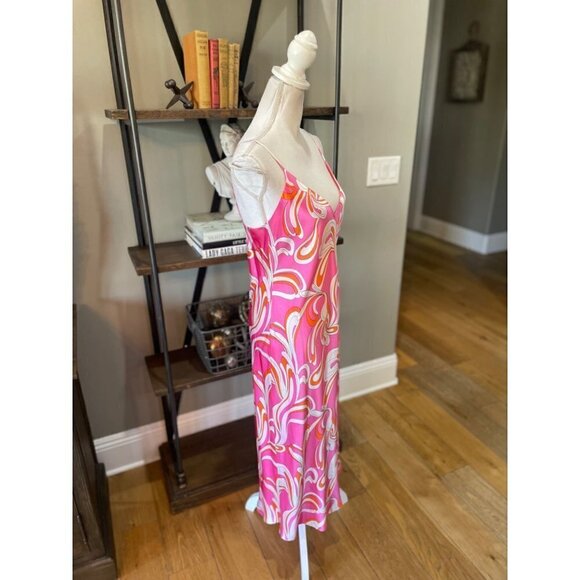 L'agence Jodie Silk Midi Slip Dress Orange Rose Abstract Swirl Womens 10 - Picture 8 of 13